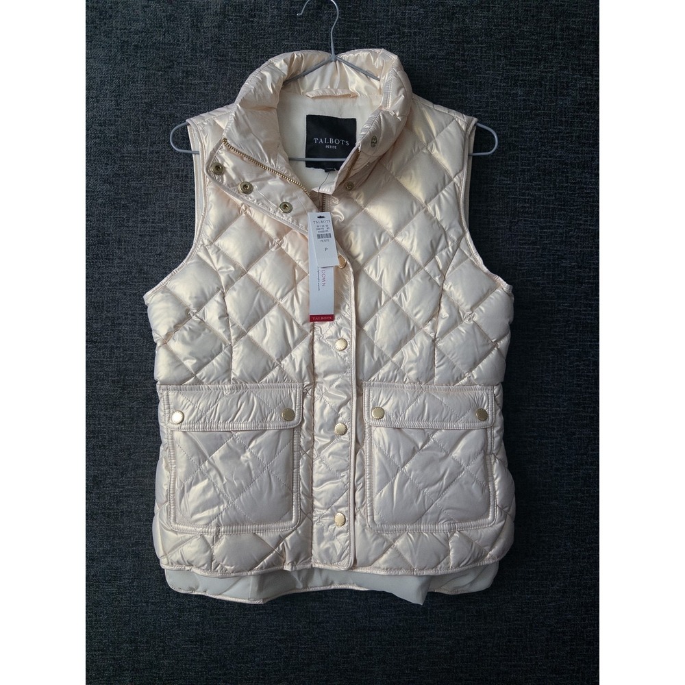 NWT Talbots Quilted‎ Down Puffer Vest Womens PS Pearlized Snap Gold Buttons